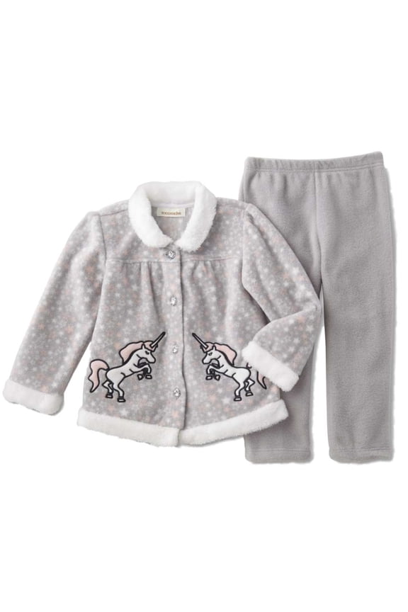 Infant Girls Unicorn Baby Outfit Gray Fleece Jacket Shirt & Pants Set NB