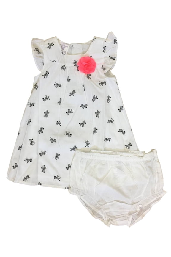 Infant Girls White & Black Zebra Print Sun Dress Baby Outfit 6-9m