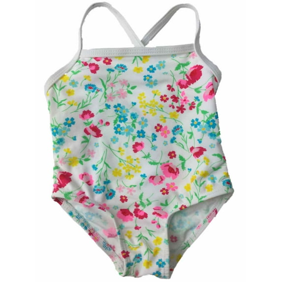 Infant Girls White Blue Pink Yellow & Red Floral Flower 1 Piece Swimming Suit
