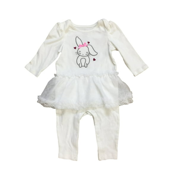 Infant Girls White Bunny Rabbit Body Suit & Legging White 1PC Outfit 12m