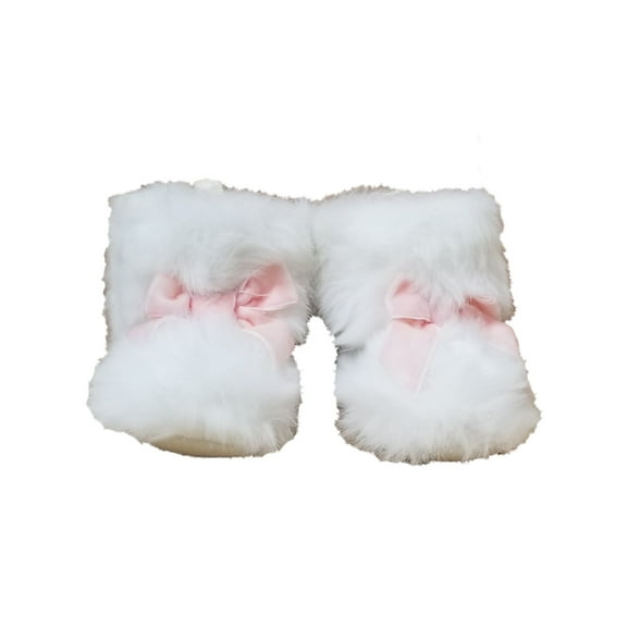 Infant Girls White Faux Fur Booties Pink Bow Slipper House Shoe Baby Boots 6-9M