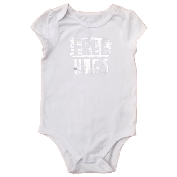 Infant Girls White Free Hugs Comfy Silver Short Sleeve Bodysuit Creeper 18M