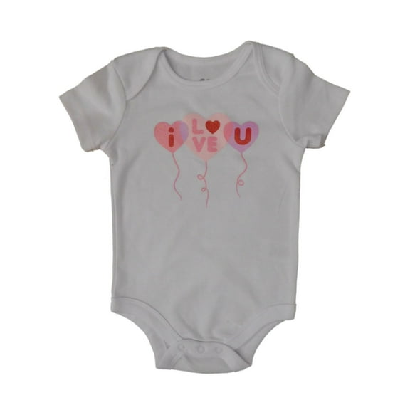 Infant Girls White I Love You Valentines Day Bodysuit Glitter Heart Creeper NB