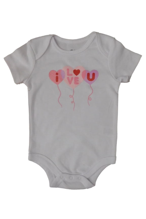 Infant Girls White I Love You Valentines Day Bodysuit Glitter Heart Creeper NB