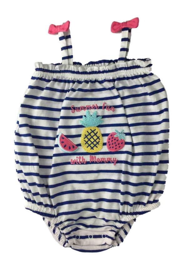 Infant Girls White & Navy Striped Tropical Fruit Outfit Baby Bodysuit Romper
