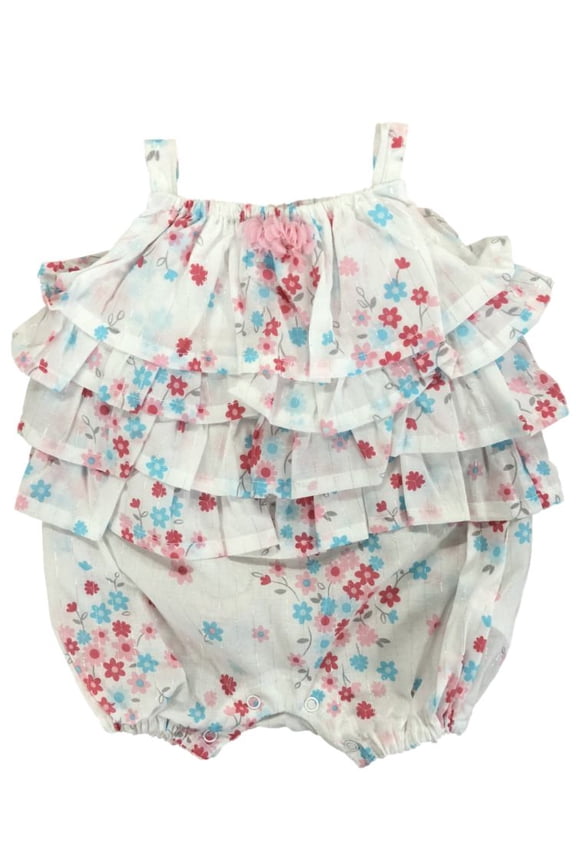 Infant Girls White & Pink Floral Romper Baby Sunsuit Ruffled Bodysuit Outfit NB