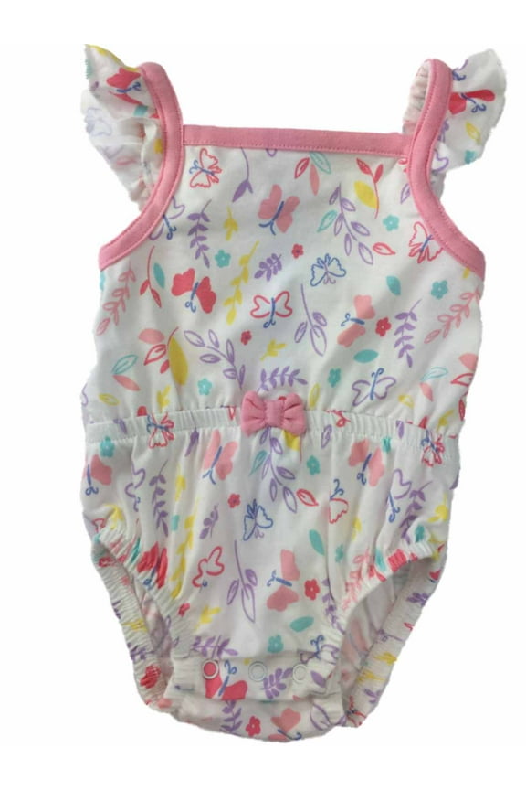 Infant Girls White Pink & Purple Floral Butterfly Baby Romper Bodysuit Outfit