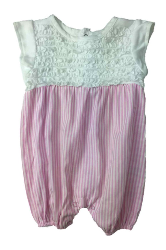 Infant Girls White & Pink Ruffled Striped Single Outfit Romper Bodysuit Newborn