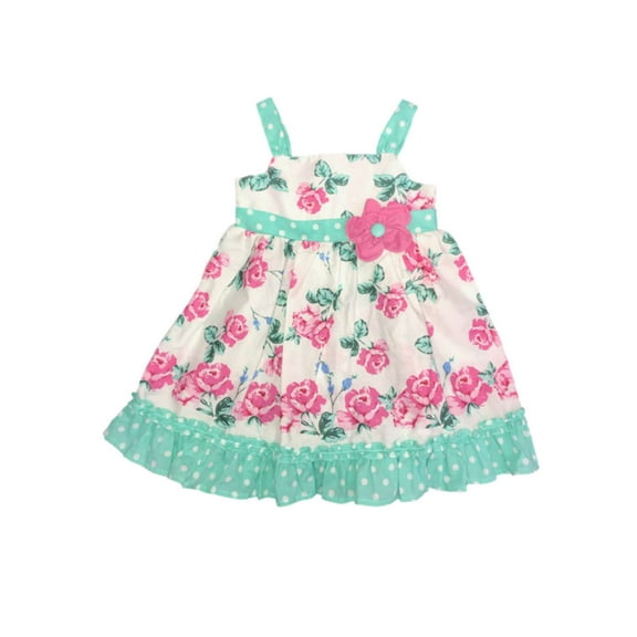 Infant Girls White Spring Dress With Roses & Green Polka Dot Summer Dress 24M