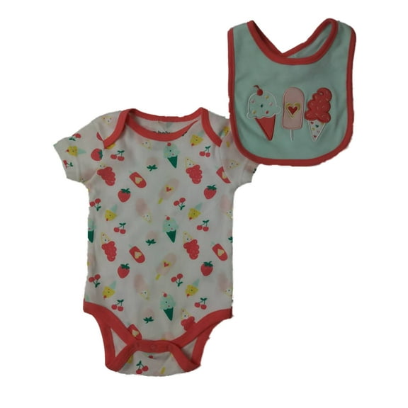 Infant Girls White Sweet Treat Ice Cream Bib & Bodysuit 2-PC Outfit