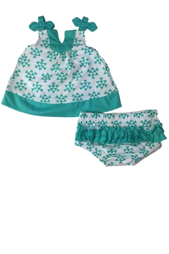 Infant Girls White & Turquoise Tribal Triangle Outfit 2 Piece Tank Top Set NB
