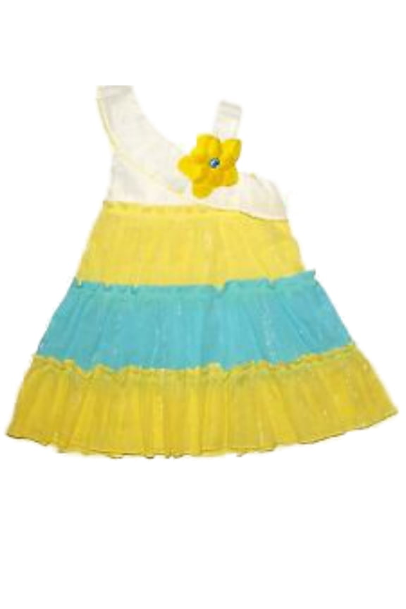 Infant Girls White Yellow & Blue Sundress Tiered Sleeveless Summer Dress 12M