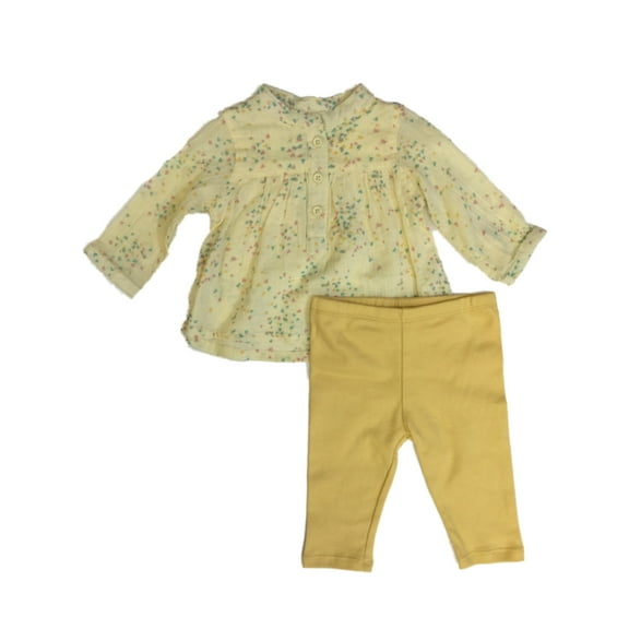 Infant Girls Yellow Floral Linen Shirt & Mustard Leggings 2-PC Baby Outfit