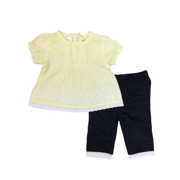 Infant Girls Yellow Seersucker Baby Outfit Shirt & Leggings 2 Piece Set Newborn