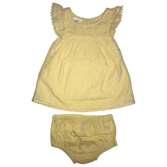 Infant Girls Yellow Sleeveless Lace Summer Baby Dress & Diaper Cover Set 6-9M