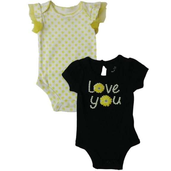 Infant Girls Yellow White Love You Daisy Single Bodysuit 2-PC Outfit