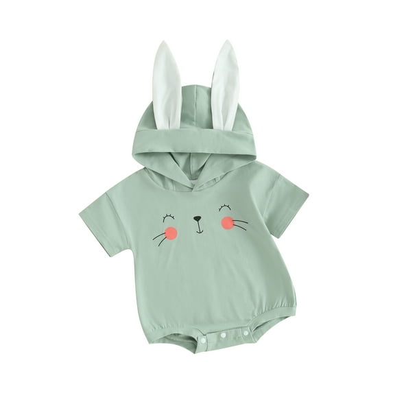 Infant Girls and Boys Easter Romper Cute Short Sleeve 3D Rabbit Ear Hooded Jumpsuit