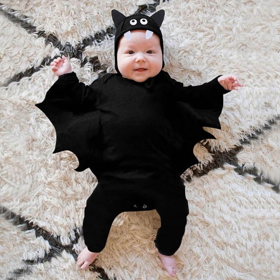 Infant Halloween Infant Outfit One-piece dress with headwear for Kids Long-sleeved long pants Bat Wing Hoodie Winter Baby Clothes 6-12 Months