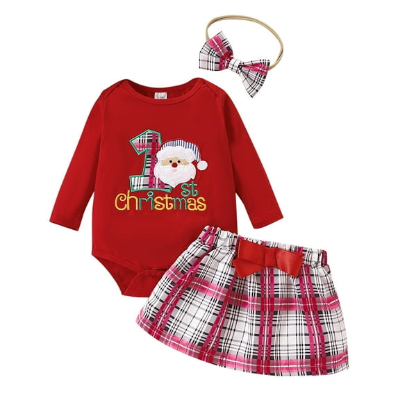 Hat Girl Preemie Receiving Blankets Twin Baby Set Headband Bundle Cute Baby Stuff Cute Girl Fall Winter Outfit Long Sleeve Christmas Santa Romper Plaid Bow Skirt Set Headband 3 Red 3-6 Months