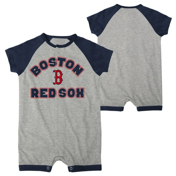 Infant Heather Gray Boston Red Sox Extra Base Hit Raglan Full-Snap Romper
