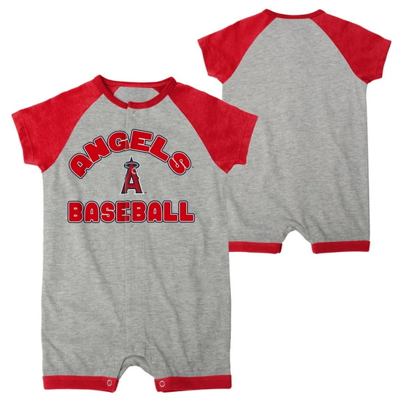 Infant Heather Gray Los Angeles Angels Extra Base Hit Raglan Full-Snap Romper