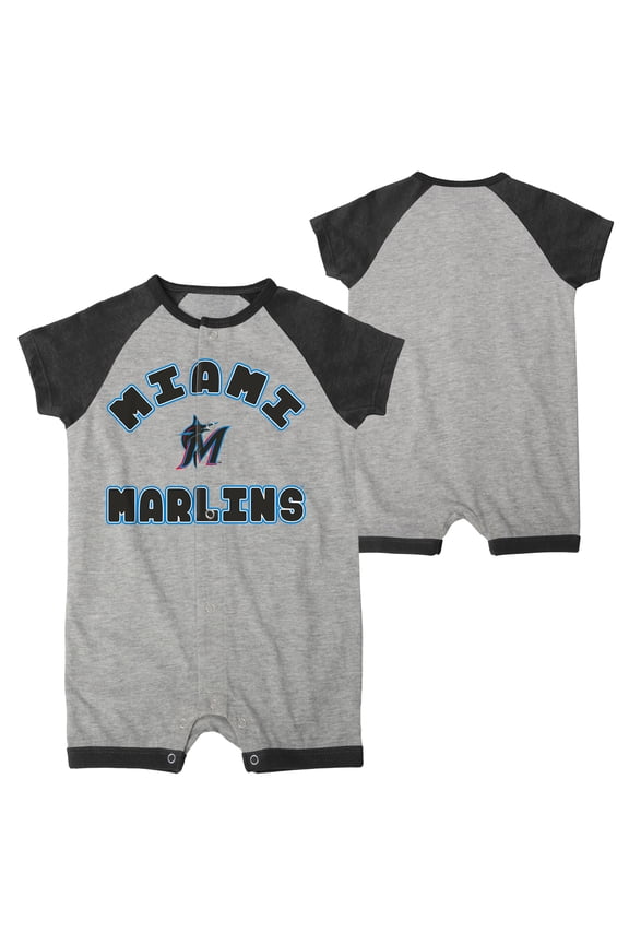 Infant  Heather Gray Miami Marlins Extra Base Hit Raglan Full-Snap Romper