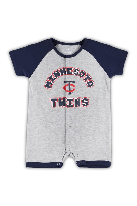 Infant Heather Gray Minnesota Twins Extra Base Hit Raglan Full-Snap Romper