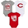 thumbnail image 1 of Infant Heather Gray/Red/White Cincinnati Reds Minor League Player Three-Pack Bodysuit Set, 1 of 4