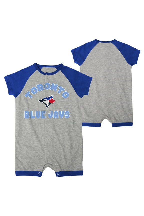 Infant Heather Gray Toronto Blue Jays Extra Base Hit Raglan Full-Snap Romper