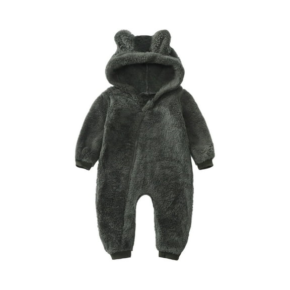 Infant Hooded Fleece Jumpsuit with Bear Ears One Piece Soft Plush Romper for Children Boys and Girls Newborn Outfit