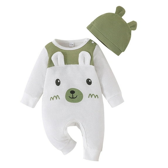 Jumpsuit Toddler Boys Girls Long Sleeve Cartoon Prints Romper Jumpsuit Hat Kids Clothes