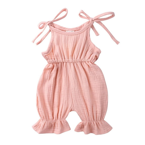 Infant Jumpsuit Toddler Baby Girls Fashion Cute Solid Color Cotton Linen Ruffles Frenulum Jumpsuit Romper New Casual Winter Jumpsuits Pinks 2-3T