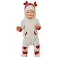 thumbnail image 1 of Jumpsuit Valentine's Day Long Sleeve Heart Print Hooded Romper Cozy Playwear for Boys Girls Grey 0 Months-3 Months, 1 of 7