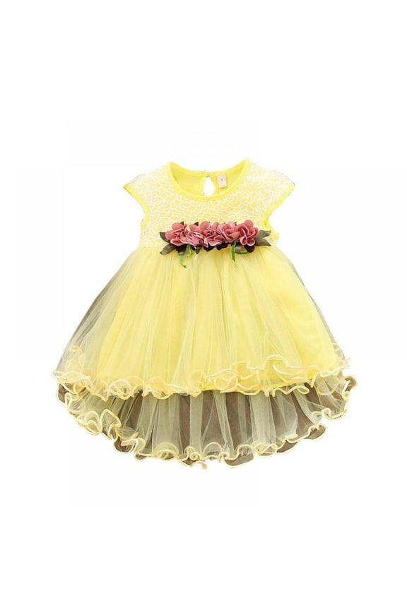 Infant Kids Baby Girl Clothes Summer Floral Print Sleeveless Cotton Princess Party Dresses Mesh Girls Clothes Girls Ball Gown,6-24 Months
