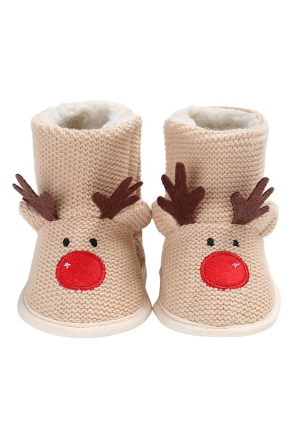 Infant Knitted Snow Boots Baby Boy Girl Christmas Shoes Cute Reindeer First Walker Toddler Plush Lined Prewalker Newborn Fleece Boots 0-18M