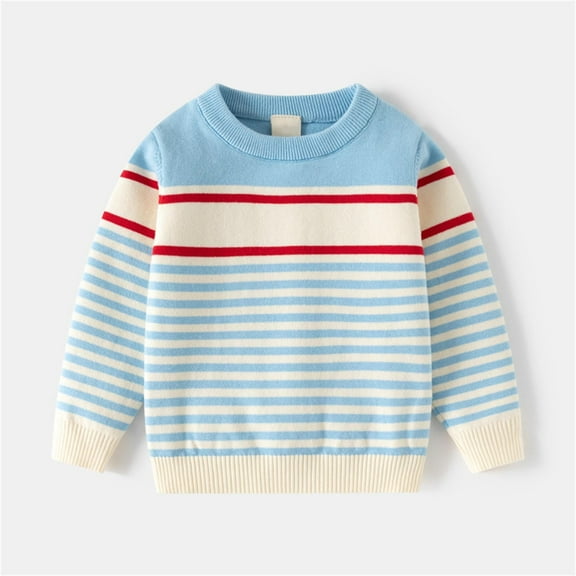 Infant Light Blue Striped Sweater - 2 Years, Cotton Knit Long Sleeve Round Neck, Soft Breathable, Casual Daily Wear for Toddlers