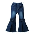 thumbnail image 1 of Infant Little Kids Girls Bow Embroidery Jeans Denim Pants Girls Simple Jeans Elastic Band High Stretch Flared Denim Pants Pleated Wide Leg Pants for Children Toddler Pants Girls Stretch Pants, 1 of 8