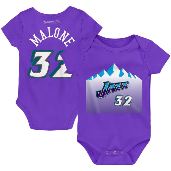 Infant Mitchell & Ness Karl Malone Purple Utah Jazz Hardwood Classics Name & Number Bodysuit