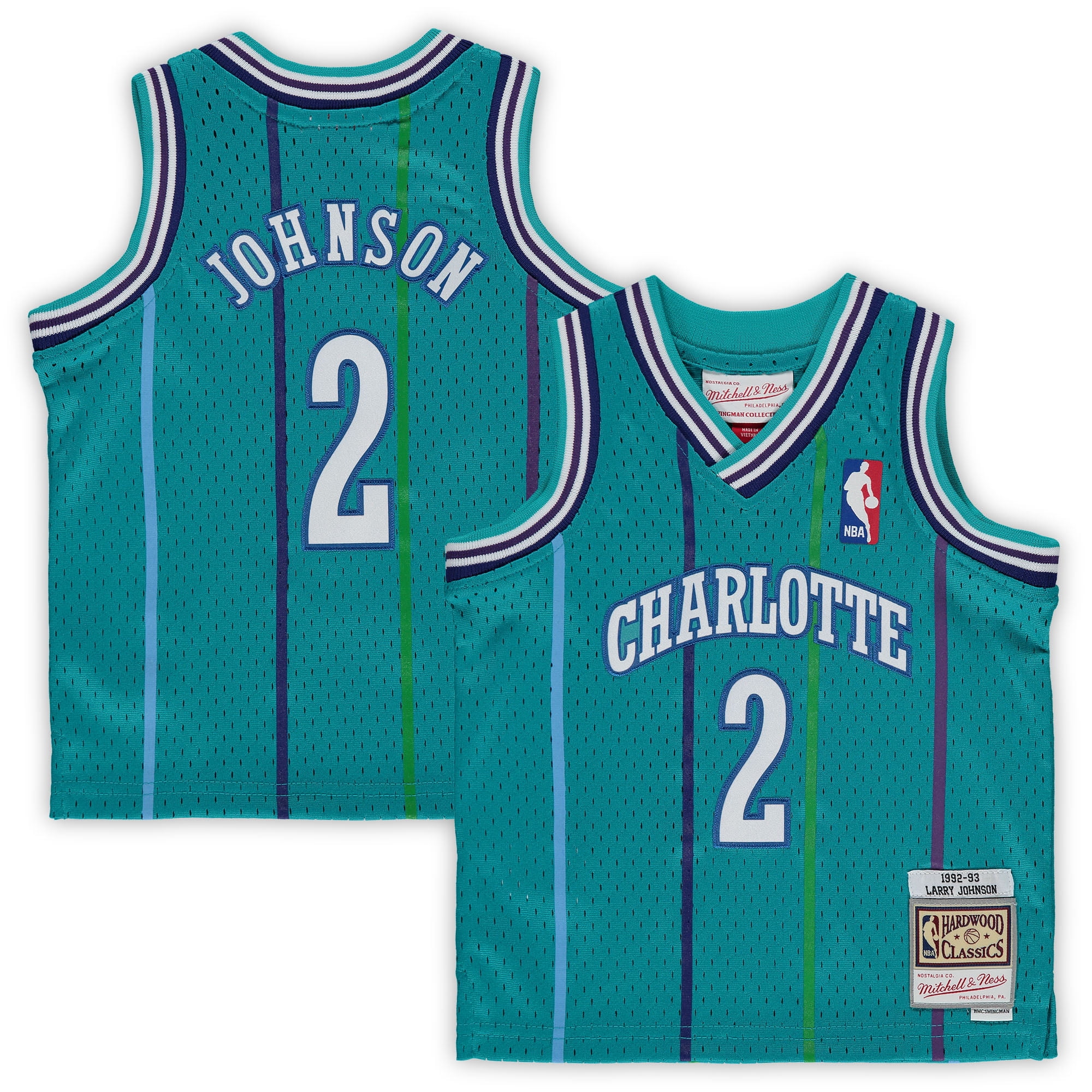 Big & Tall Men's Larry Johnson Charlotte Hornets Mitchell and Ness  Authentic White Throwback Jersey