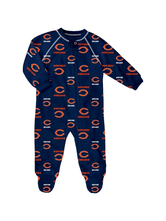Infant Navy Chicago Bears Allover Print Raglan Full-Zip Sleeper