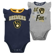Infant Navy/Heather Gray Milwaukee Brewers Little Fan Two-Pack Bodysuit Set Color: Brw Navy Size: 18 MONTHS