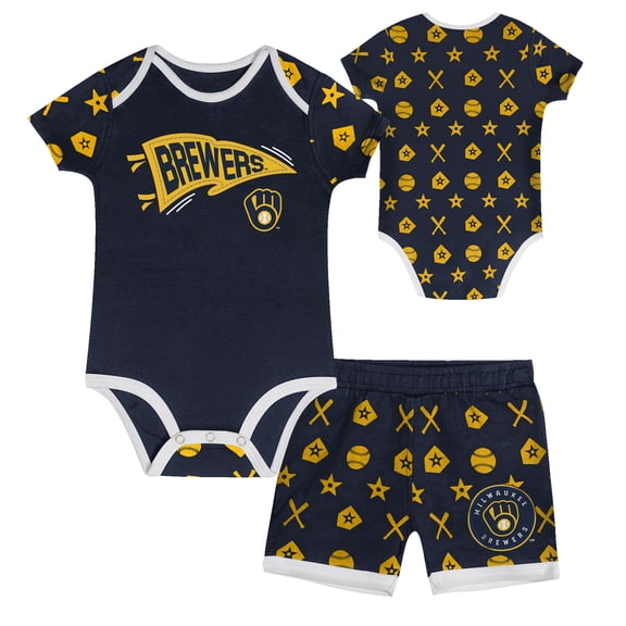 Infant  Navy Milwaukee Brewers On Deck 2-Piece Diaper Cover Set