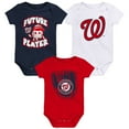 thumbnail image 1 of Infant Navy/Red/White Washington Nationals Minor League Player Three-Pack Bodysuit Set, 1 of 4