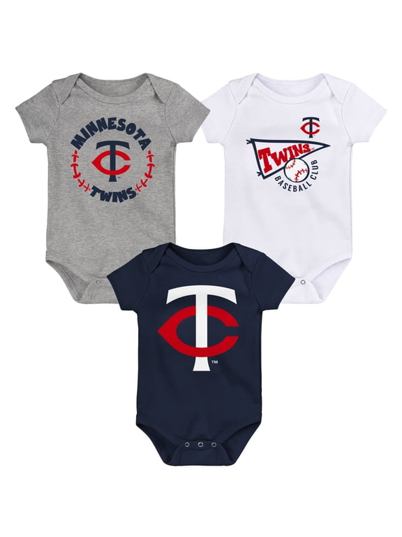 Infant Navy/White/Heather Gray Minnesota Twins Biggest Little Fan 3-Pack Bodysuit Set