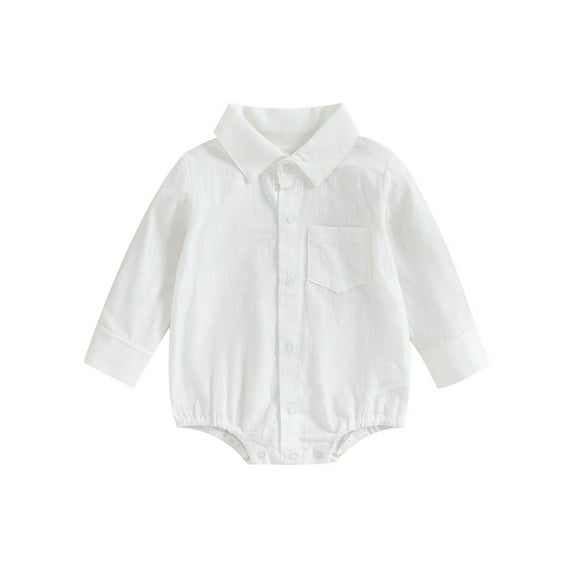Infant Newborn Baby Boy Button Down Shirt Newborn Solid Color Long Sleeve Romper Gentleman Lapel Bodysuit with Pocket Toddler Clothes