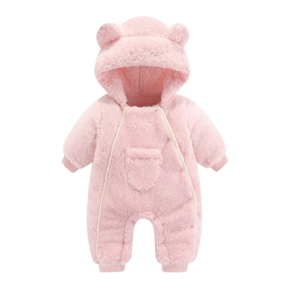 Infant Newborn Baby Boy Girl Romper Outfit Cute Bears Ear Hoodie Buttons Down Fleece Onesie Jumpsuit Bodysuit Winter Warm Playsuit Snowsuit Clothes
