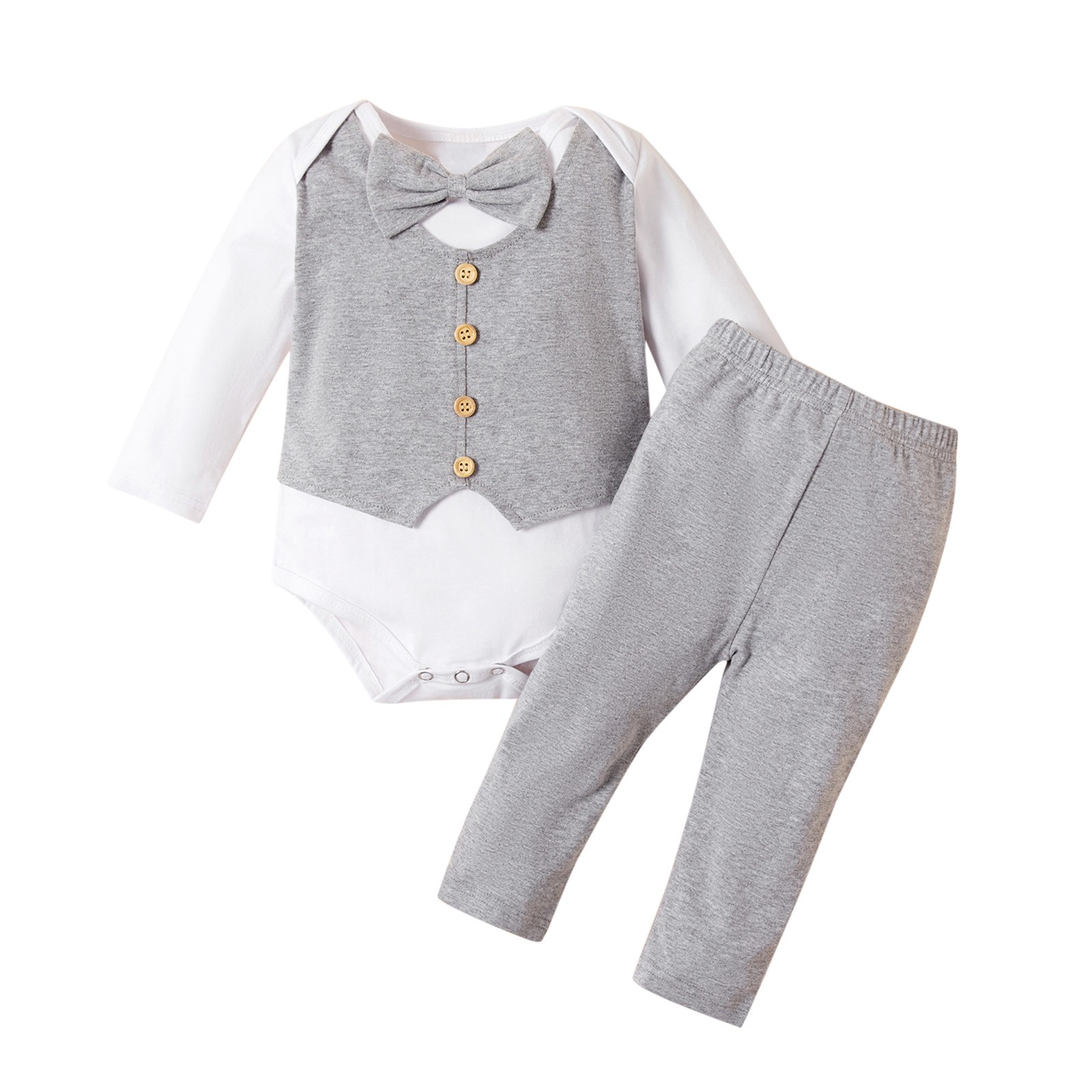 Infant Newborn Baby Boys Gentleman Suit Bowtie Romper Patchwork Colour