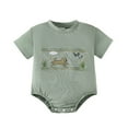 thumbnail image 1 of Baby Boys Girls Clothes Cute Cartoon Graphic Bodysuit Animal Print Short Sleeve Rompers Casual Crewneck Breathable Cotton Summer Romper(Infants, Army Green, 3-6 Months), 1 of 7