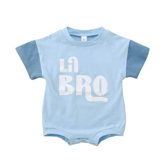 Baby Boys Girls Clothes Lil Bro Bodysuit Letter Print Short Sleeve Rompers Casual Crewneck Breathable Cotton Summer Romper(Infants, Blue, 6-9 Months)