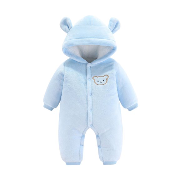 Infant Newborn Baby Girl Boy Bodysuits Cute Bears Ear Hooded Long Sleeve Flannel Jumpsuit Outfit Soft Warm Zipper Long Sleeve Romper Bodysuit Fall Winter Clothes